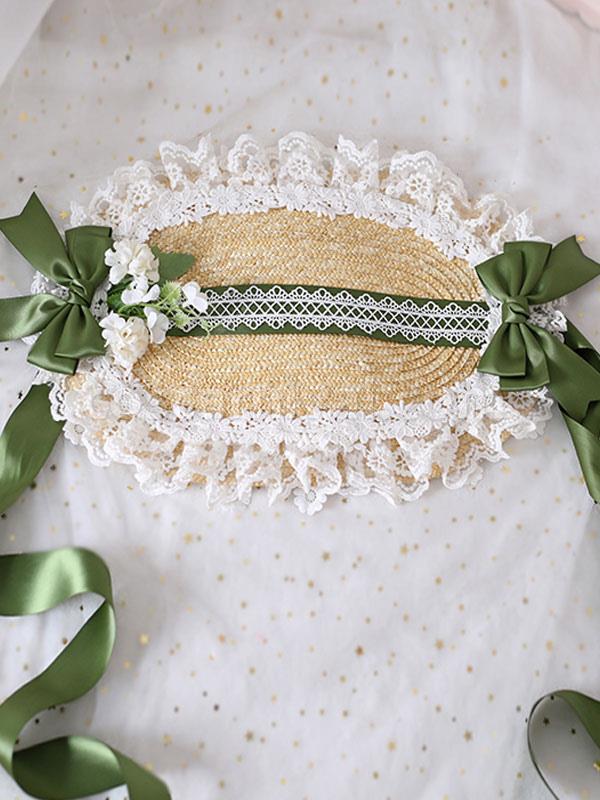 Sweet Lolita Bonnet Lace Bow Flowers Lolita Hat coscarnival
