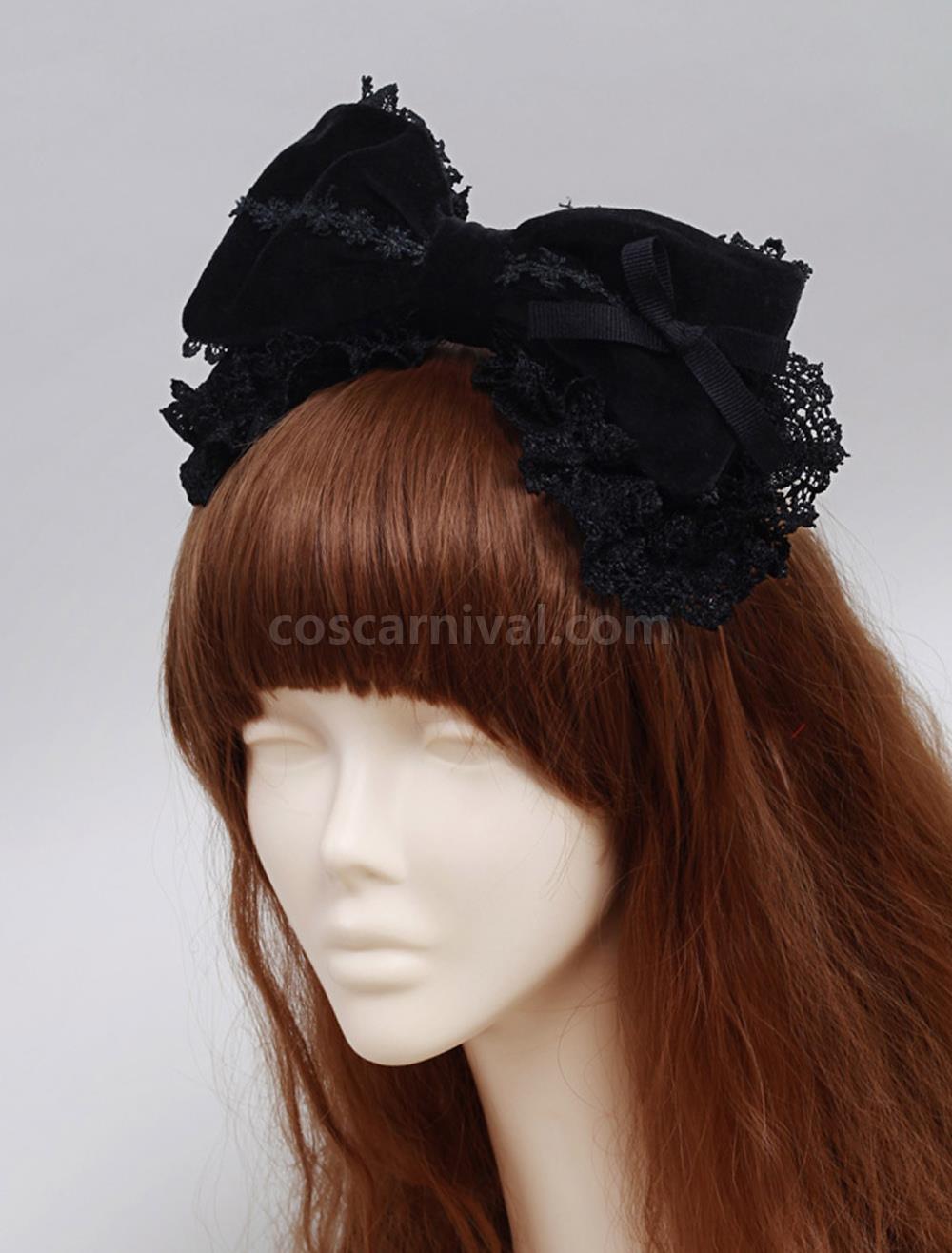 Black Cotton Lolita Headbow Lace Trim Lace Ribbon coscarnival