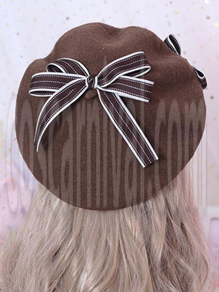 Sweet Lolita Beret Daisy Floral Bow Wool Lolita Hat coscarnival