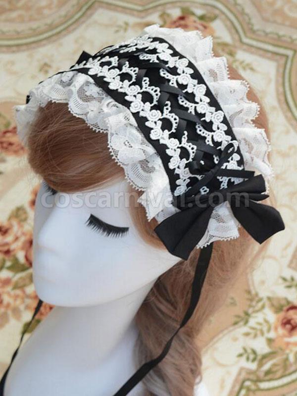 Sweet Lolita Hairband Chiffon Lace Up Ruffles Lolita Hair Accessories coscarnival