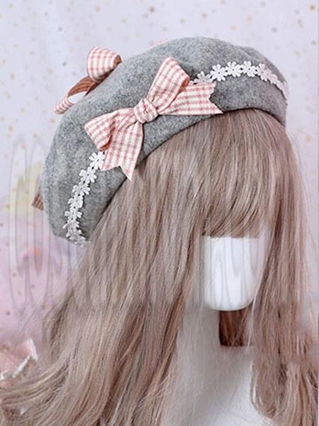 Sweet Lolita Beret Daisy Floral Bow Wool Lolita Hat coscarnival