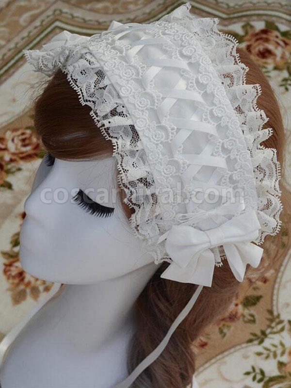 Sweet Lolita Hairband Chiffon Lace Up Ruffles Lolita Hair Accessories coscarnival
