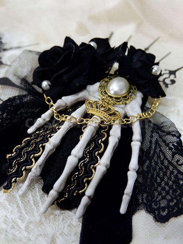 Gothic Lolita Headwear Black Skeleton Hand Bone Chains Lace Lolita Hair Accessories coscarnival