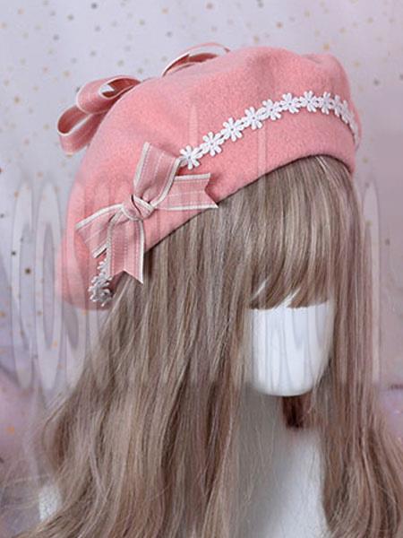 Sweet Lolita Beret Daisy Floral Bow Wool Lolita Hat coscarnival