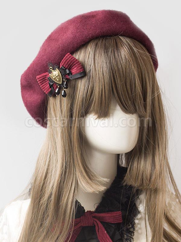 Classic Lolita Beret Wool Burgundy Lolita Hat coscarnival
