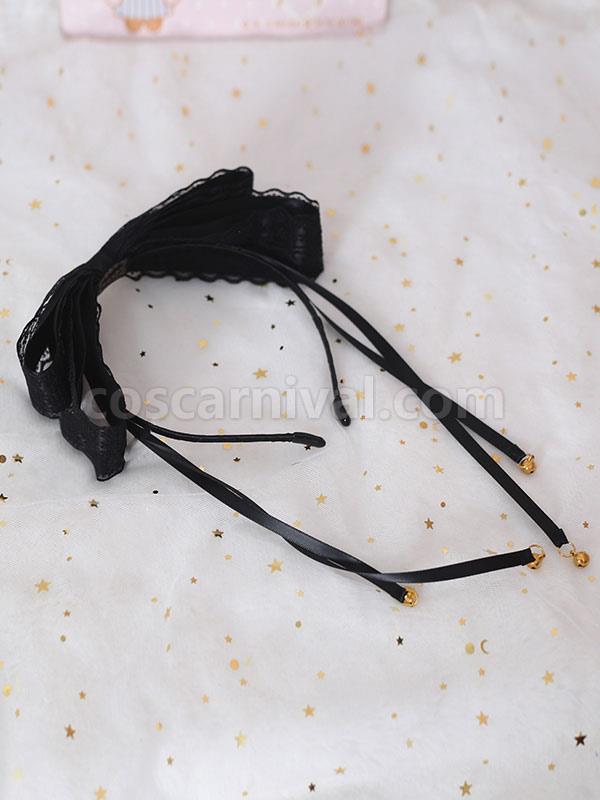 Sweet Lolita Hair Clasp Bow Lace Bell Black Lolita Hair Accessory coscarnival