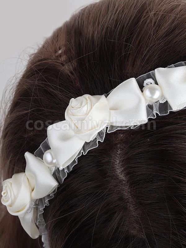 Sweet Lolita Headdress Pink Polyester Fiber Rose?Pearls?Lace Rose Pattern?Lace Headwear Lolita Hair Accessories coscarnival