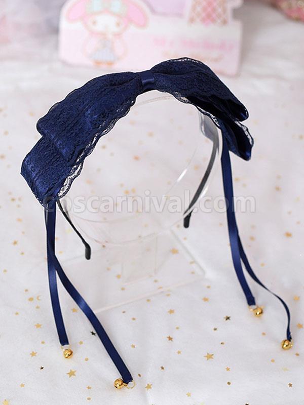 Sweet Lolita Hair Clasp Bow Lace Bell Black Lolita Hair Accessory coscarnival