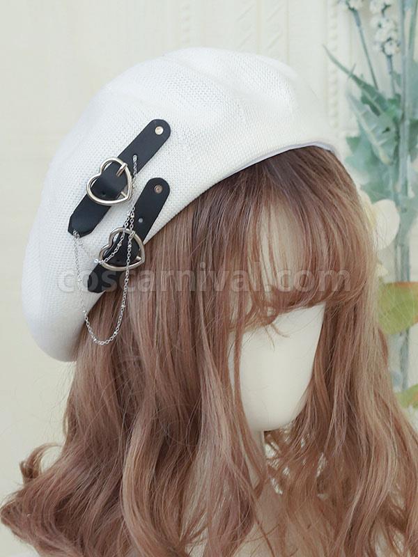 Sweet Lolita Hat Chains Accessory Hearts Pattern Polyester Black Lolita Hat coscarnival