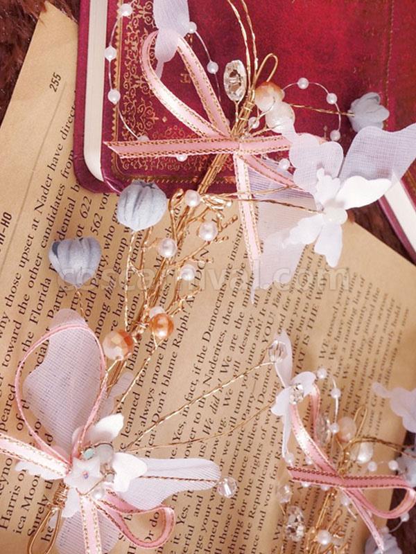 Soft Pink Lolita Headdress Polyester Fiber Pearls Bows Bow Lolita Hair Accessories coscarnival