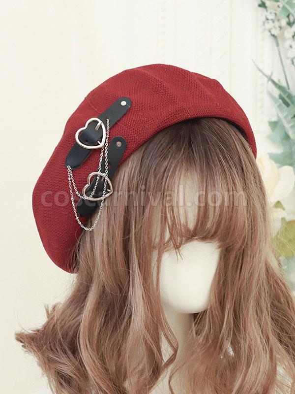 Sweet Lolita Hat Chains Accessory Hearts Pattern Polyester Black Lolita Hat coscarnival