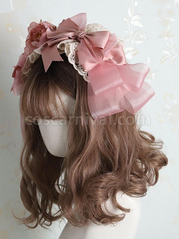 Sweet Lolita Headdress Pink Polyester Fiber Bows Bow Headwear Lolita Headband coscarnival