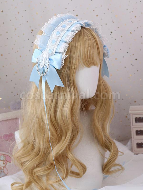 Sweet Lolita Headdress Blue Lace?Bows Lace Headband Headwear Lolita Hair Accessories