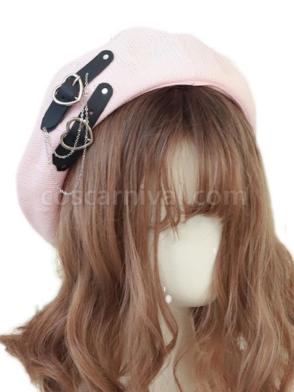 Sweet Lolita Hat Chains Accessory Hearts Pattern Polyester Black Lolita Hat coscarnival