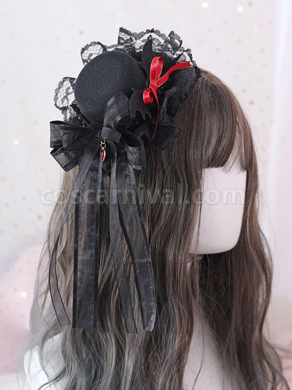 Gothic Lolita Hat Bows Polyester Lace Black Lolita Hat Lolita Accessories coscarnival