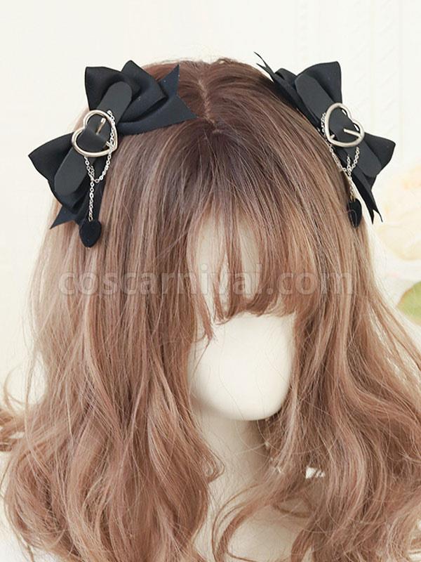Sweet Lolita Accessories Black Chains Polyester Fiber Headwear Hearts Pattern Miscellaneous coscarnival
