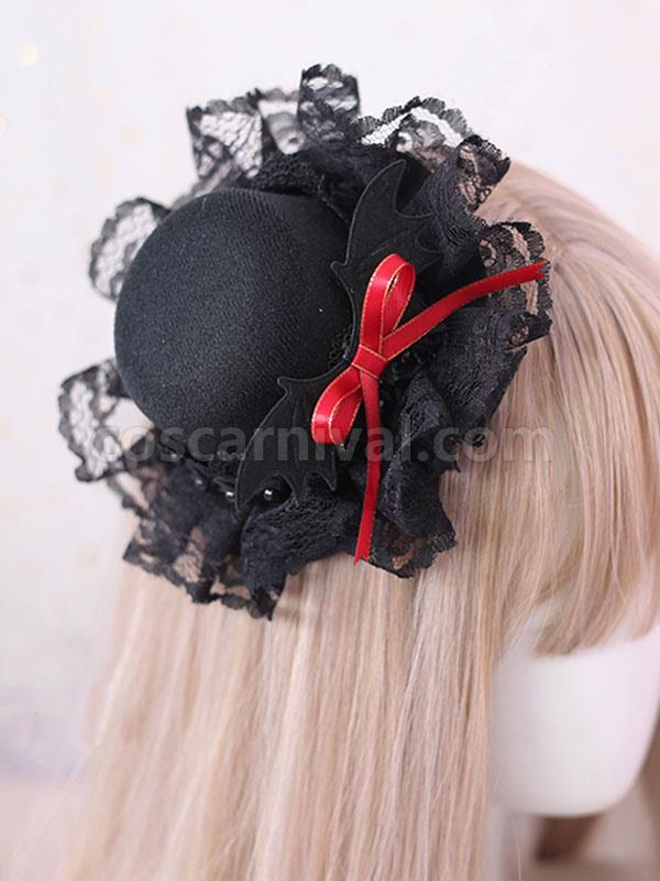 Gothic Lolita Hat Bows Polyester Lace Black Lolita Hat Lolita Accessories coscarnival