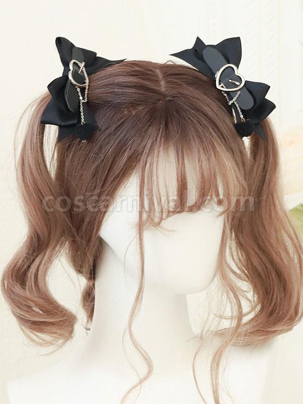 Sweet Lolita Accessories Black Chains Polyester Fiber Headwear Hearts Pattern Miscellaneous coscarnival