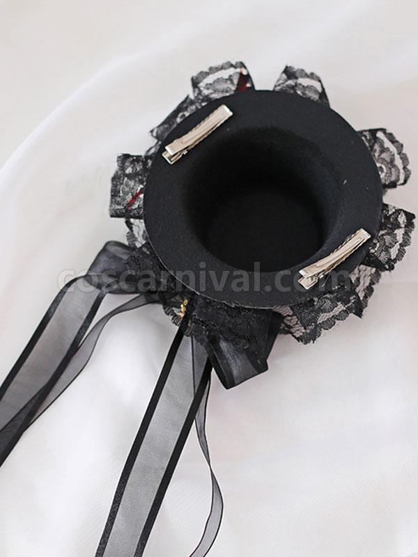 Gothic Lolita Hat Bows Polyester Lace Black Lolita Hat Lolita Accessories coscarnival