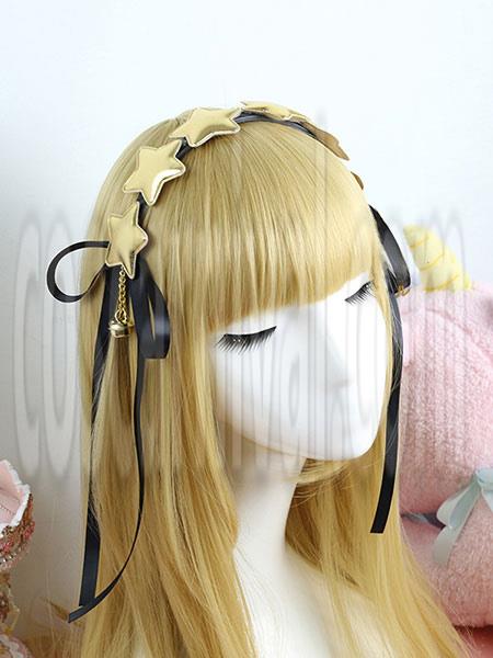 Sweet Lolita Headband Gold Star Ribbons Lolita Headpieces coscarnival