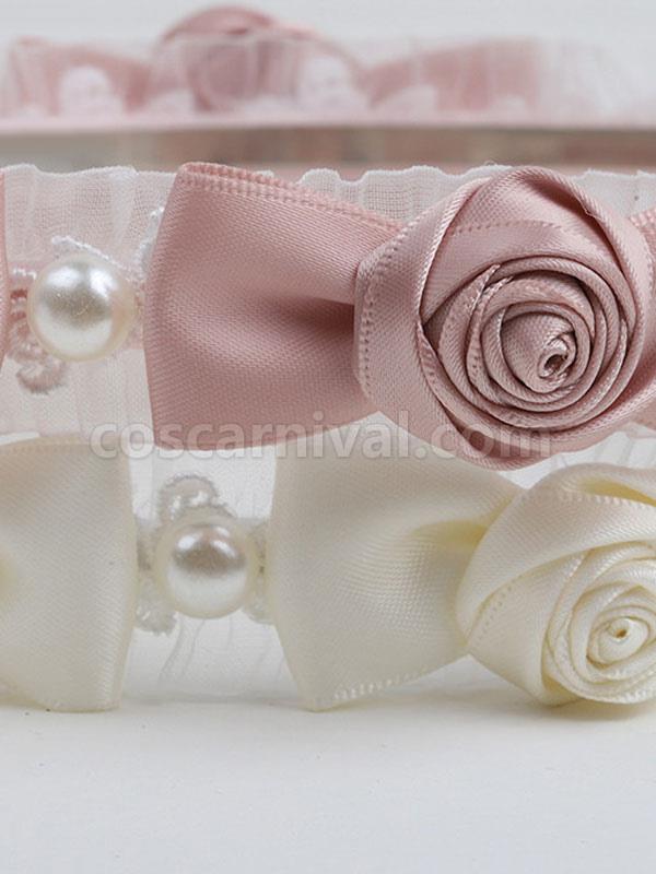 Sweet Lolita Headdress Pink Polyester Fiber Rose?Pearls?Lace Rose Pattern?Lace Headwear Lolita Hair Accessories coscarnival