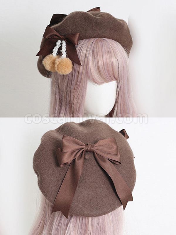 Light Apricot Lolita Hat Bows?Pom Poms Accessory Bow Polyester Lolita Accessories coscarnival