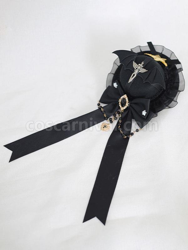 Gothic Lolita Hat Burgundy Ruffles?Chains Accessory Lolita Accessories coscarnival