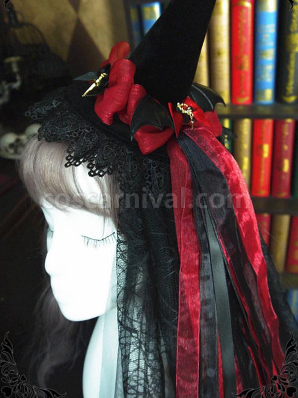 Black Lolita Hat Witch Hat Lace?Bow Polyester Lolita Accessories coscarnival