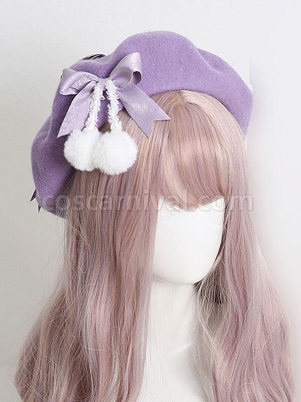 Light Apricot Lolita Hat Bows?Pom Poms Accessory Bow Polyester Lolita Accessories coscarnival