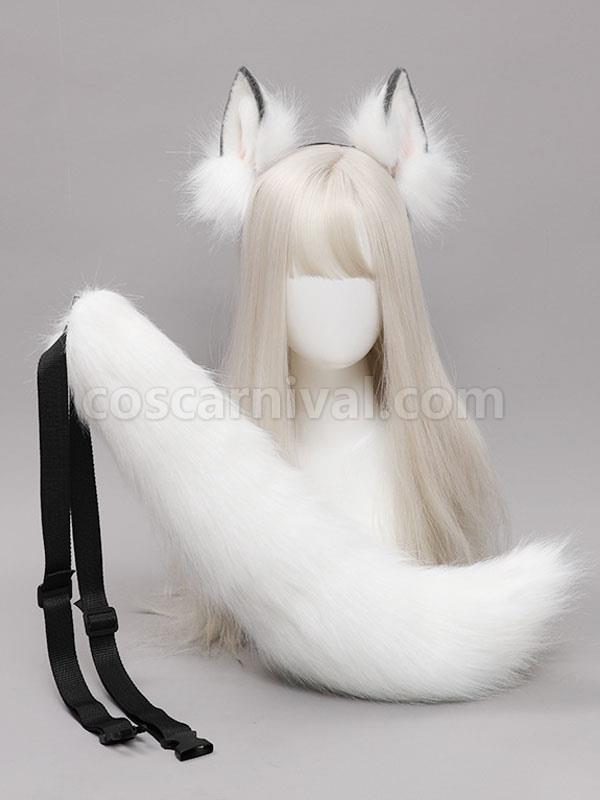 White Lolita Accessories Fox Ears Tail 2-Piece Set Polyester Fiber Accessory Miscellaneous coscarnival