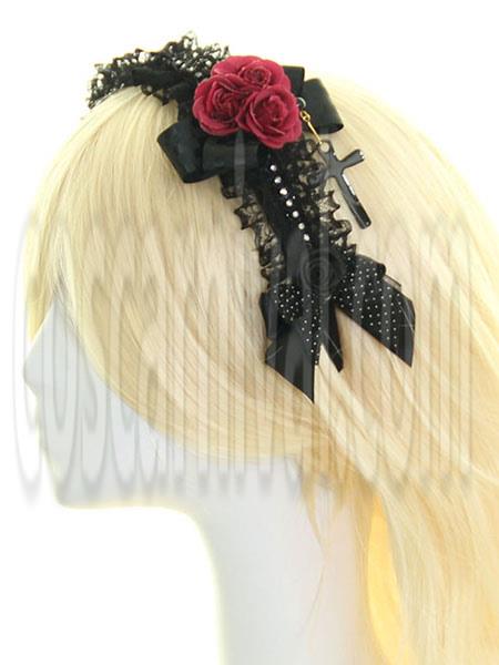 黒い花弓レース合成ロリータ ヘア アクセサリー cocarnival
