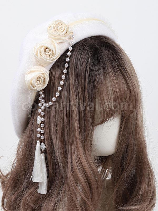 Sweet Lolita Hat Flowers Accessory White Lolita Accessories coscarnival