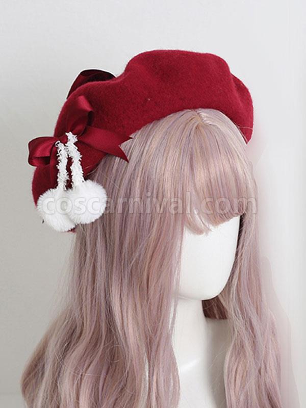 Light Apricot Lolita Hat Bows?Pom Poms Accessory Bow Polyester Lolita Accessories coscarnival
