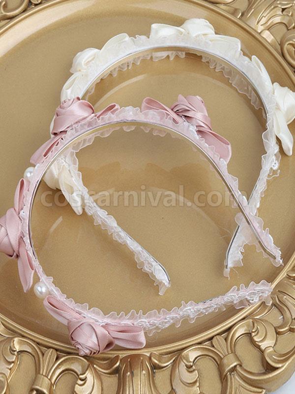 Sweet Lolita Headdress Pink Polyester Fiber Rose?Pearls?Lace Rose Pattern?Lace Headwear Lolita Hair Accessories coscarnival