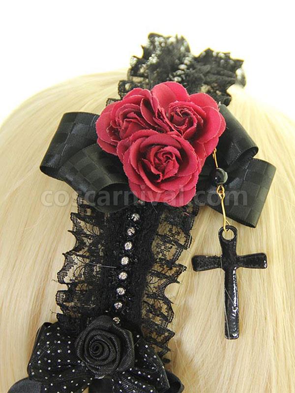 Black Flower Bows Lace Synthetic Lolita Hair Accessories coscarnival