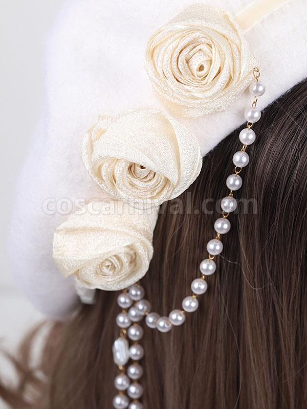 Sweet Lolita Hat Flowers Accessory White Lolita Accessories coscarnival