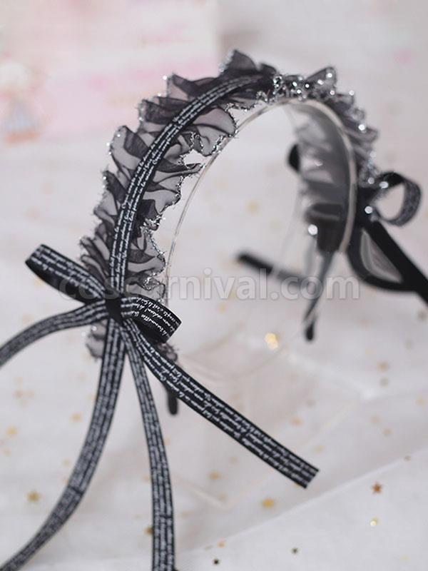 Classic Lolita Headdress Ruffle Lace Bow Black Lolita Hair Accessory coscarnival