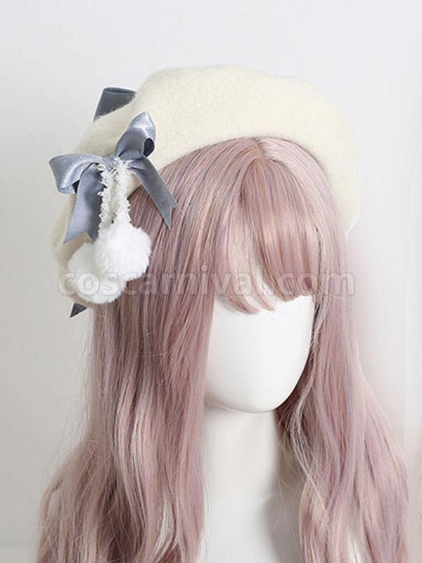 Light Apricot Lolita Hat Bows?Pom Poms Accessory Bow Polyester Lolita Accessories coscarnival