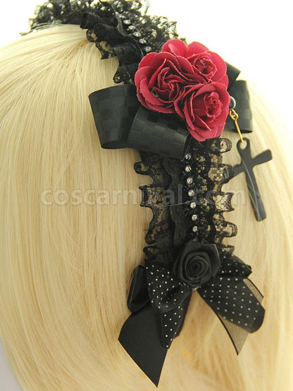 Black Flower Bows Lace Synthetic Lolita Hair Accessories coscarnival
