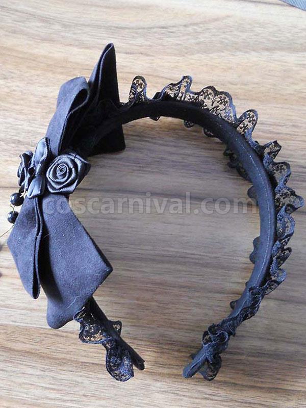 Black Lace Flower Bow Synthetic Lolita Hair Accessories  coscarnival