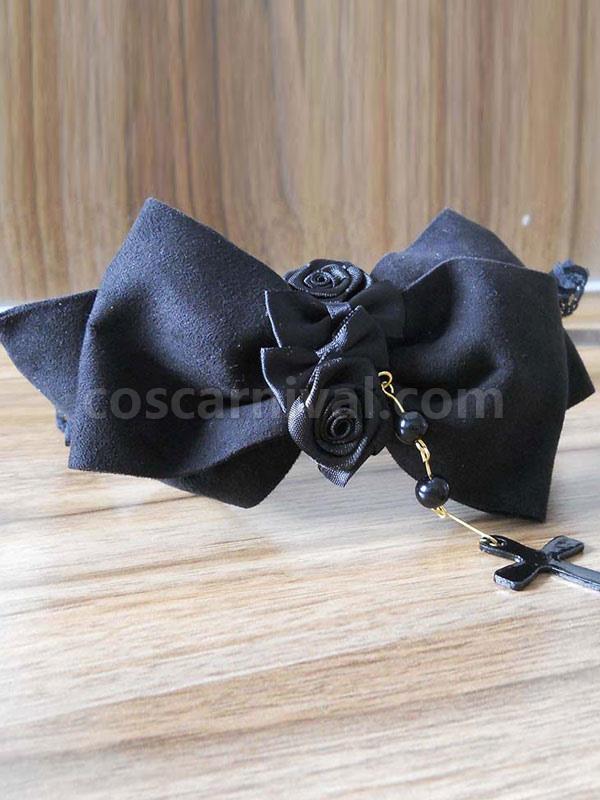 Black Lace Flower Bow Synthetic Lolita Hair Accessories  coscarnival