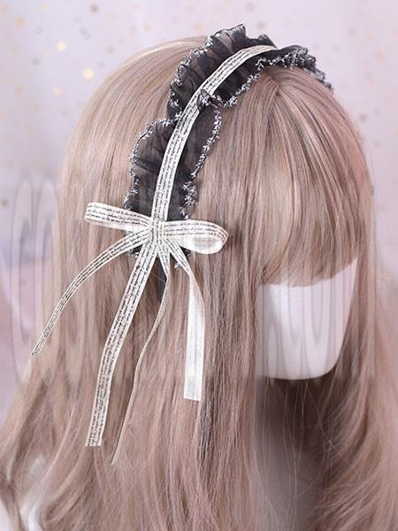 Classic Lolita Headdress Ruffle Lace Bow Black Lolita Hair Accessory coscarnival