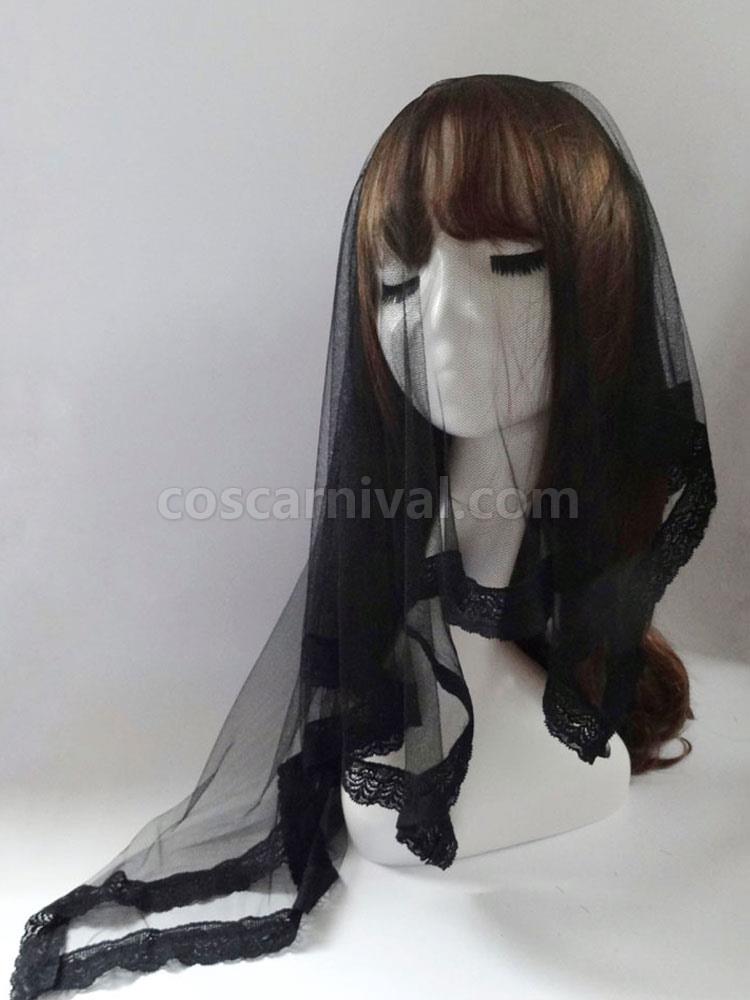 Gothic Lolita Headdress Tulle Lace Flower Black Lolita Veil coscarnival