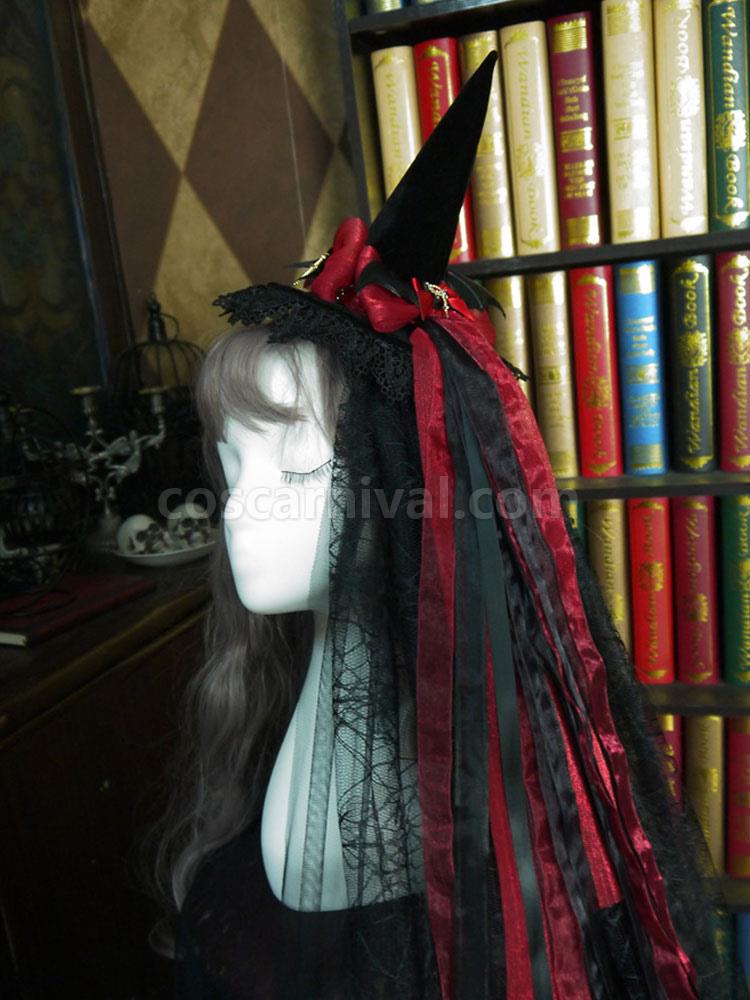 Black Lolita Hat Witch Hat Lace?Bow Polyester Lolita Accessories coscarnival
