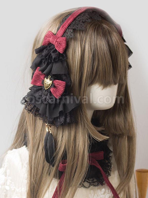 Gothic Lolita Headdress Lace Bow Two Tone Lolita Hair Accessory coscarnival