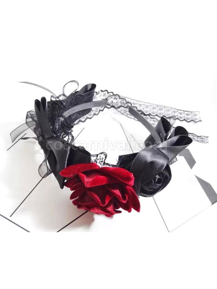 Gothic Lolita Headdress Tulle Lace Flower Black Lolita Veil coscarnival
