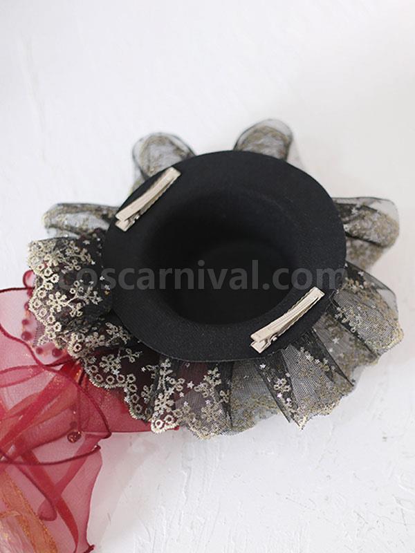 Gothic Top Hat Lace Bow Fascinator Hair Clip Vintage Accessory coscarnival