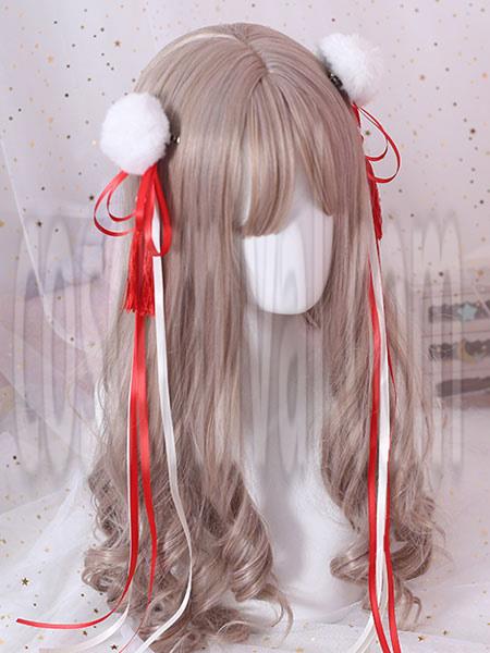 Chinese Style Lolita Hair Pin Pom Pom Tassel Bow Red Lolita Hair Accessory