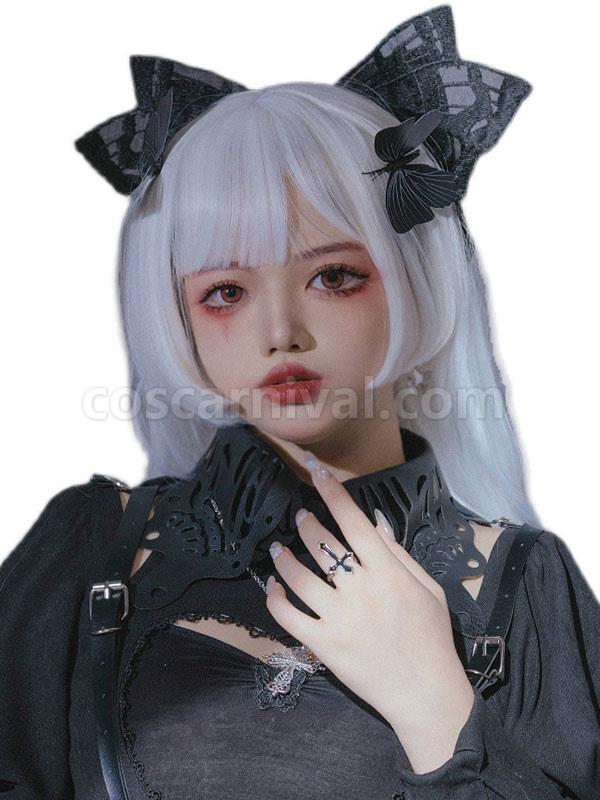 Gothic Lolita Headdress Black Polyester Headwear Butterfly Lolita Headband coscarnival