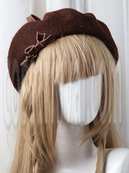 Sweet Lolita Beret Bow Pom Pom Wool Lolita Hat coscarnival